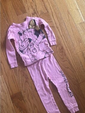 GAP Pink Minnie Mouse Pajama Set with Gold Bow Accent